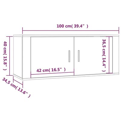 vidaXL ТВ шкафове със стенен монтаж, 3 бр, опушен дъб, 100x34,5x40 см