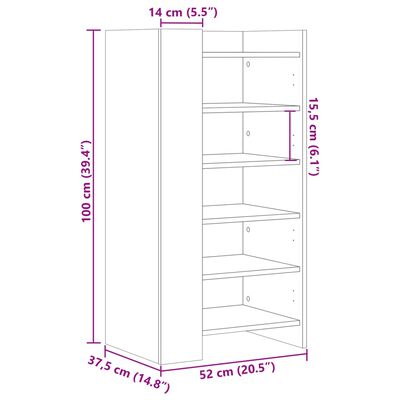 vidaXL Шкаф за обувки, дъб сонома, 52x37,5x100 см, инженерно дърво