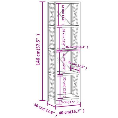 vidaXL Етажерка на 5 нива, 40x30x146 см, дъб масив