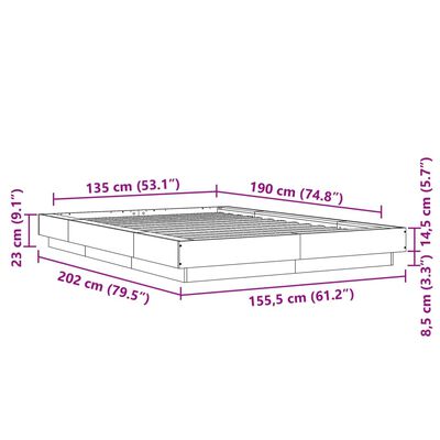 vidaXL Рамка за легло с LED осветление бяла 135x190 см инженерно дърво