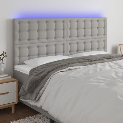 vidaXL LED горна табла за легло, светлосива, 160x5x118/128 см, плат