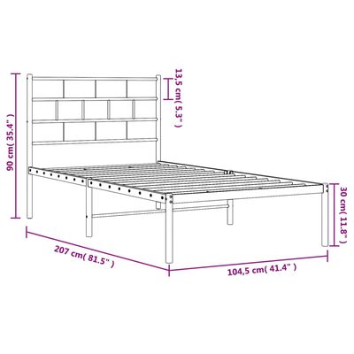 vidaXL Метална рамка за легло с горна табла, черна, 100x200 см