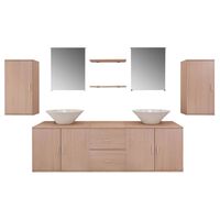 vidaXL комплект мебели от 9 части и мивка за баня, бежов цвят