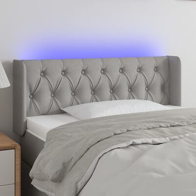 vidaXL LED горна табла за легло, светлосива, 103x16x78/88 см, плат