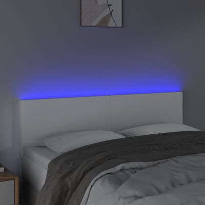 vidaXL LED Горна табла за легло, бяла, 144x5x78/88 см, изкуствена кожа