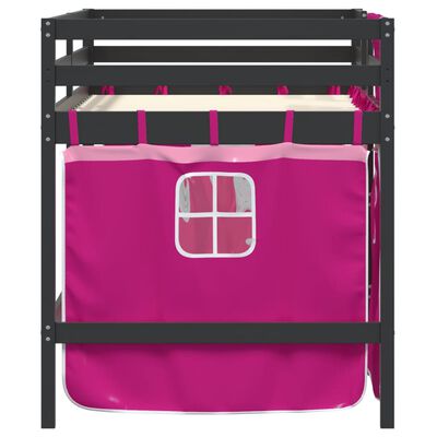 vidaXL Детско високо легло със завеси розово 80x200 см бор масив