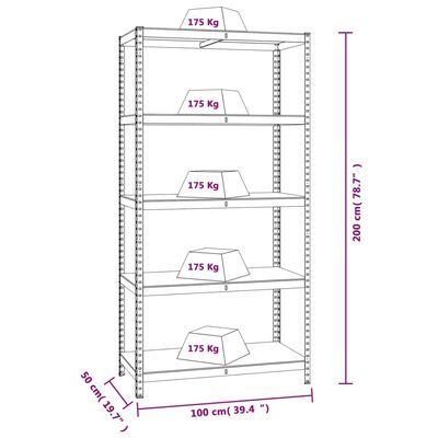 vidaXL Стелажи с 5 рафта, 3 бр, сребристи, стомана и инженерно дърво