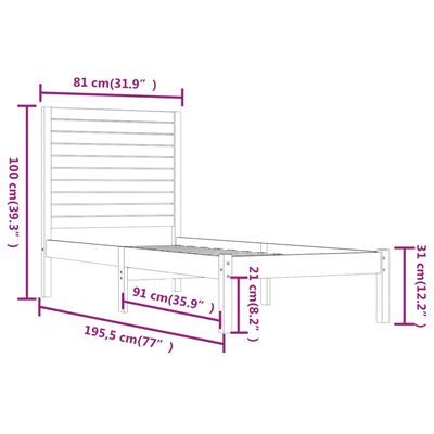 vidaXL Рамка за легло меденокафява дърво 75x190 см 2FT6 Small Single