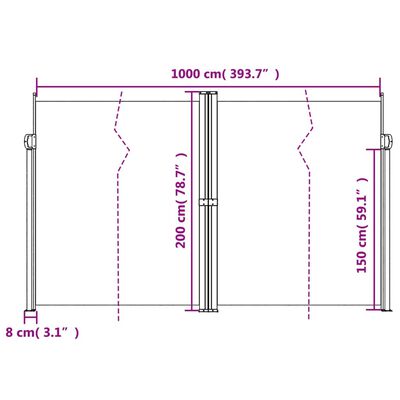 vidaXL Прибираща се странична тента, черна, 200x1000 см