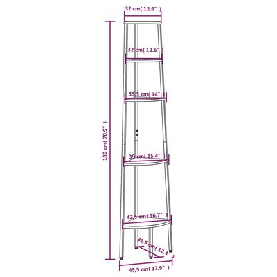 vidaXL Ъглова етажерка с 5 рафта черна 45,5x31,5x180 см