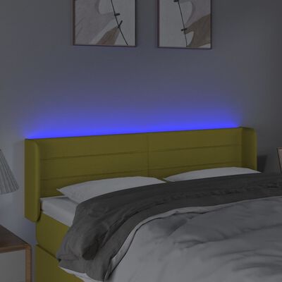 vidaXL LED горна табла за легло, зелена, 147x16x78/88 см, плат