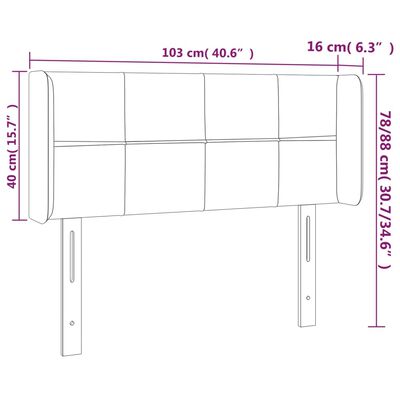 vidaXL LED горна табла за легло, светлосива, 103x16x78/88 см, кадифе