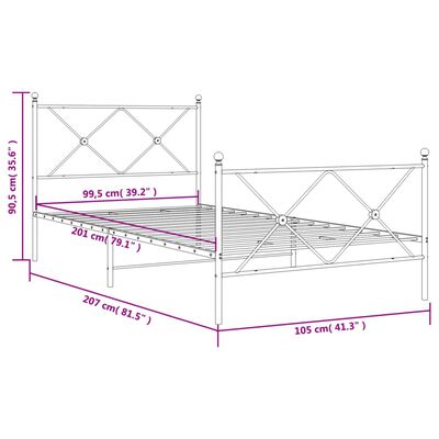 vidaXL Метална рамка за легло с горна и долна табла, бяла, 100x200 см