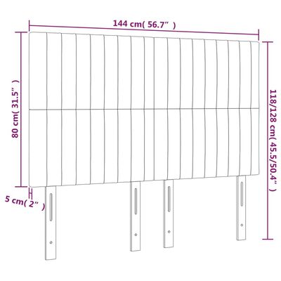 vidaXL LED горна табла за легло, черна, 144x5x118/128 см, кадифе