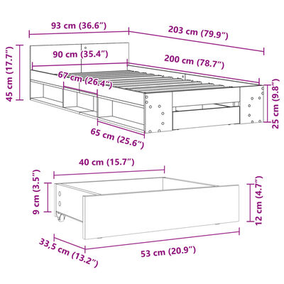 vidaXL Рамка за легло с чекмедже дъб сонома 90x200 см инженерно дърво