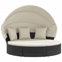 vidaXL Градинско лаундж легло със сенник и възглавници черен полиратан
