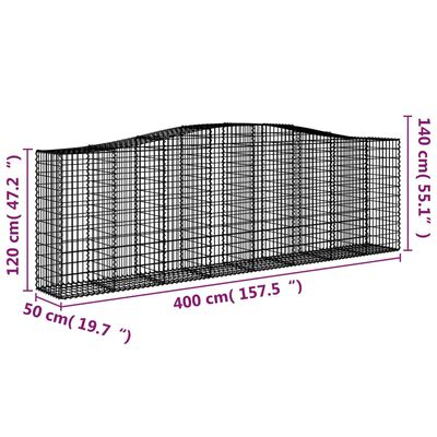 vidaXL Габионни кошници арка 3 бр 400x50x120/140см поцинковано желязо