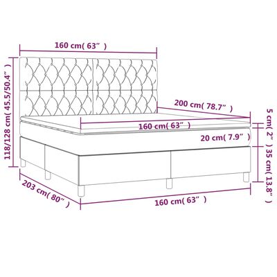 vidaXL Боксспринг легло с матрак, светлосиво, 160x200 см, кадифе