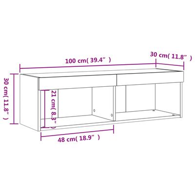 vidaXL ТВ шкаф с LED осветление, опушен дъб, 100x30x30 см