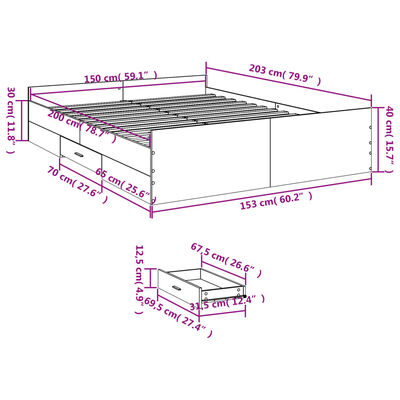 vidaXL Рамка за легло с чекмедже дъб сонома 150x200 см инженерно дърво