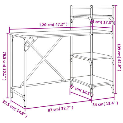 vidaXL Компютърно бюро с рафтове черно 120x47x109 см