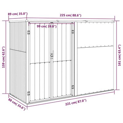 vidaXL Градинска барака, антрацит, 225x89x161 см, поцинкована стомана