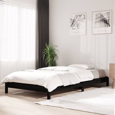 vidaXL Стифиращо легло, черно, 80x200 см, борово дърво масив
