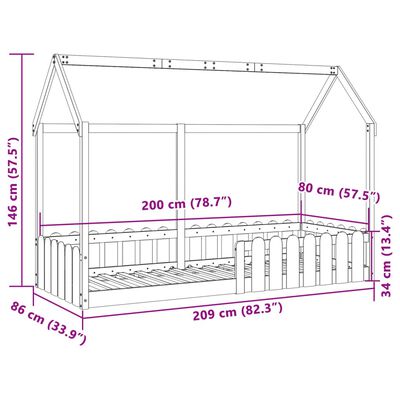 vidaXL Рамка за детско легло тип къща, бял, 80x200 см, бор масив