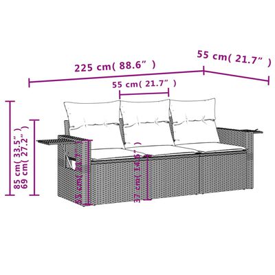 vidaXL Градински комплект с възглавници, 3 части, бежов, полиратан