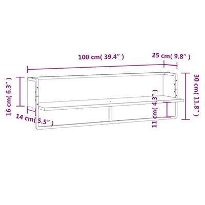 vidaXL Стенен рафт с шина, опушен дъб, 100x25x30 см