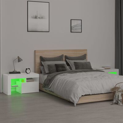 vidaXL Нощни шкафчета, 2 бр, с LED, бял гланц, 70x36,5x40 см