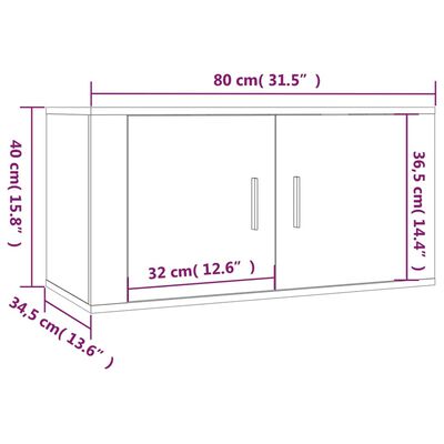 vidaXL ТВ шкафове със стенен монтаж, 2 бр, бели, 80x34,5x40 см