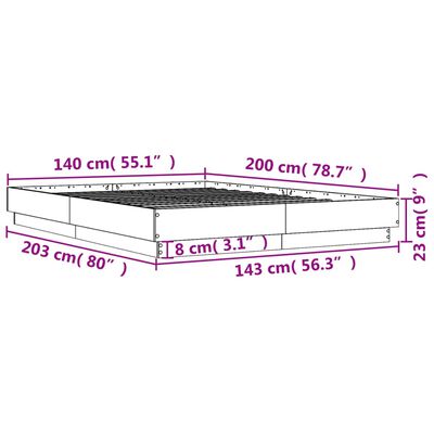 vidaXL Рамка за легло с LED осветление, дъб сонома, 140x200 см