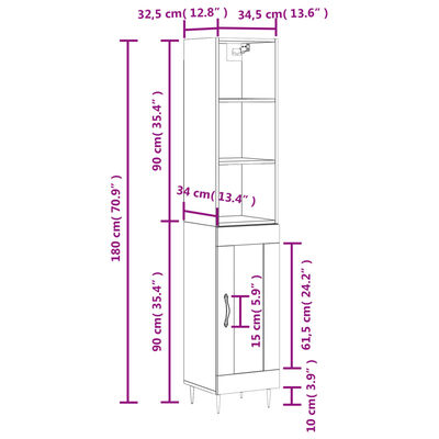 vidaXL Висок шкаф, бетонно сив, 34,5x34x180 см, инженерно дърво