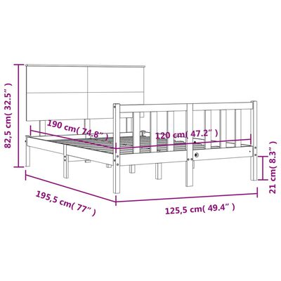 vidaXL Рамка за легло с табла черна 4FT Small Double масивна дървесина