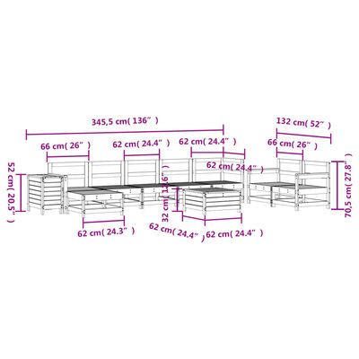 vidaXL Градински комплект диван от 10 части, бял, масивно дърво бор