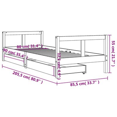 vidaXL Рамка за детско легло с чекмеджета, 80x200 см, чам масив