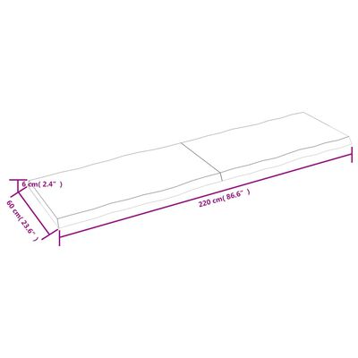 vidaXL Плот за маса светлокафяв 220x60x(2-6) см обработен масивен дъб