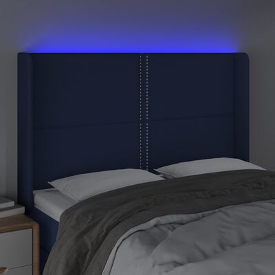 vidaXL LED горна табла за легло, синя, 147x16x118/128 см, плат