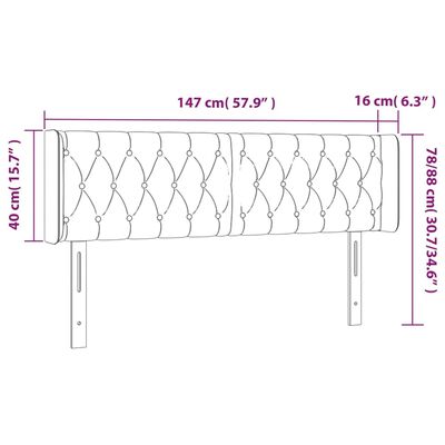 vidaXL LED горна табла за легло, светлосива, 147x16x78/88 см, плат