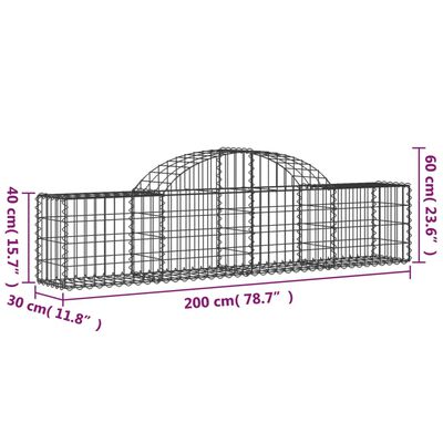vidaXL Габионни кошници арка 18 бр 200x30x40/60 см поцинковано желязо