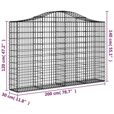 vidaXL Габионни кошници арка 8 бр 200x30x120/140 см поцинковано желязо