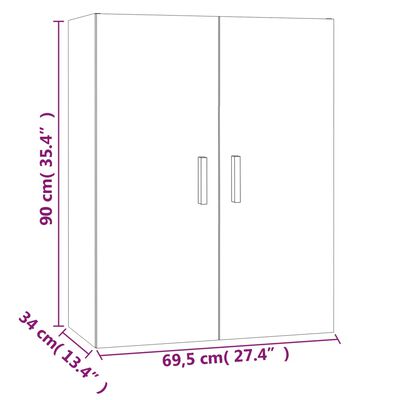 vidaXL Окачен стенен шкаф, бял гланц, 69,5x34x90 см