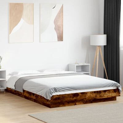 vidaXL Рамка за легло, опушен дъб, 135x190 см, инженерно дърво