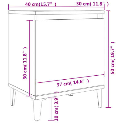 vidaXL Нощно шкафче с метални крака, сив гланц, 40x30х50 см