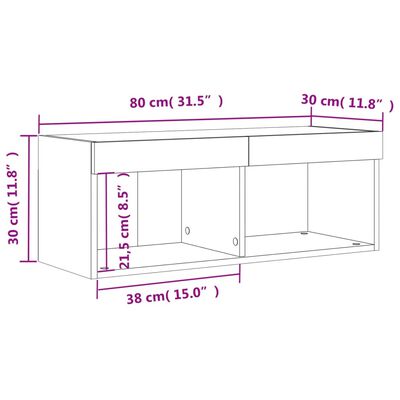 vidaXL ТВ шкаф с LED осветление, бетонно сив, 80x30x30 см