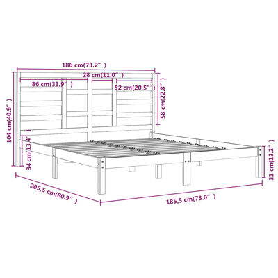 vidaXL Рамка за легло черна масивно дърво 180x200 см 6FT Super King