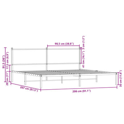 vidaXL Метална рамка за легло с горна табла, кафяв дъб, 120x200 см