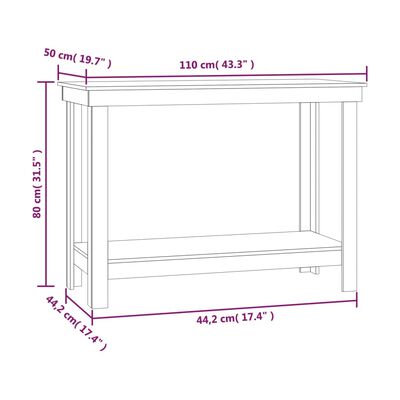 vidaXL Работна маса 110x50x80 см борово дърво масив