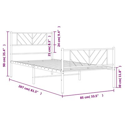 vidaXL Метална рамка за легло с горна и долна табла, бяла, 80x200 см